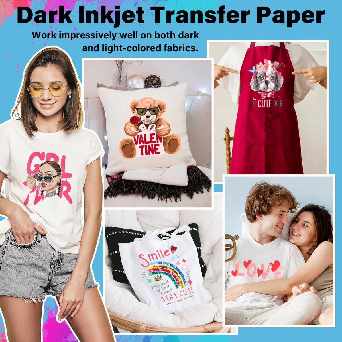 TECKWRAP Printable Heat Transfer Paper for T-Shirts 15 Sheets, 8.3" X 11.7" Printable Heat Transfer Vinyl for Inkjet Printer, Iron on Transfer Paper for Light and Dark Fabric (Matte White)
